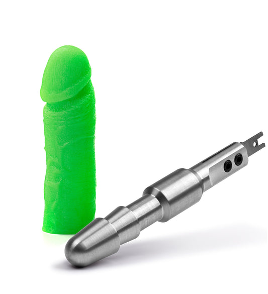 Green glow in the dark dildo with reciprocating saw adapter
